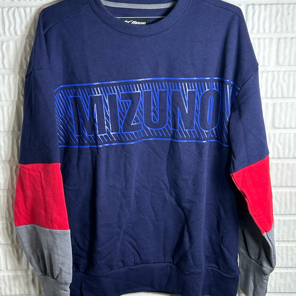 Mizuno Men's Blue Sweater with Red and Gray Details